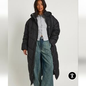 Boohoo Black Long Puffer Coat